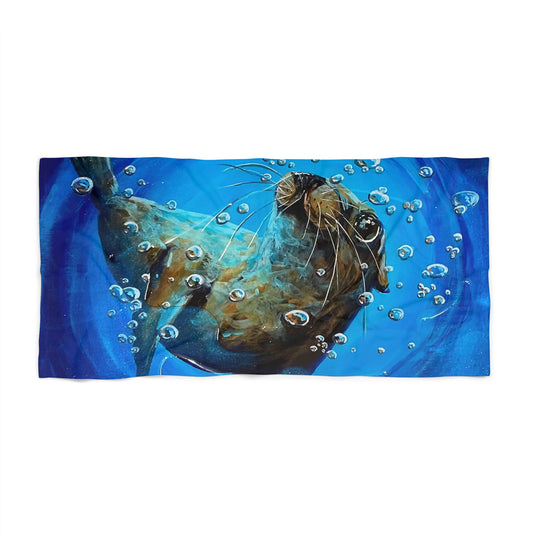 "Arthur" Sea Lion Underwater Beach Towel — Playful Ocean Animal Print