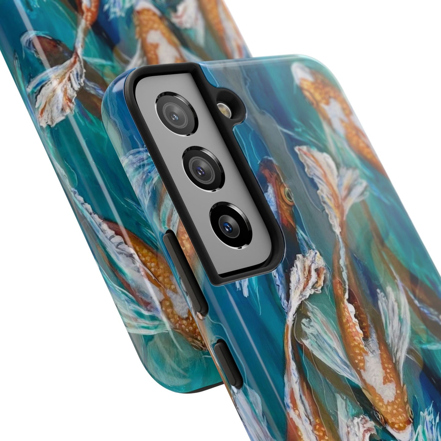 "School of Luck" Koi Pond Tough Samsung Galaxy Phone Case Multiple Sizes — Blue Teal Watercolor Fish Protective Cover