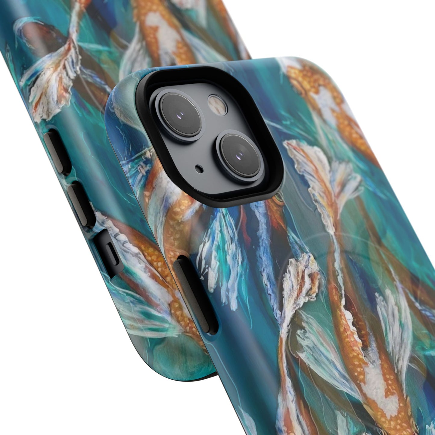 "School of Luck" Koi Fish Pattern iPhone Case Multiple Sizes | Tough Magnetic Case, Blue Teal Watercolor