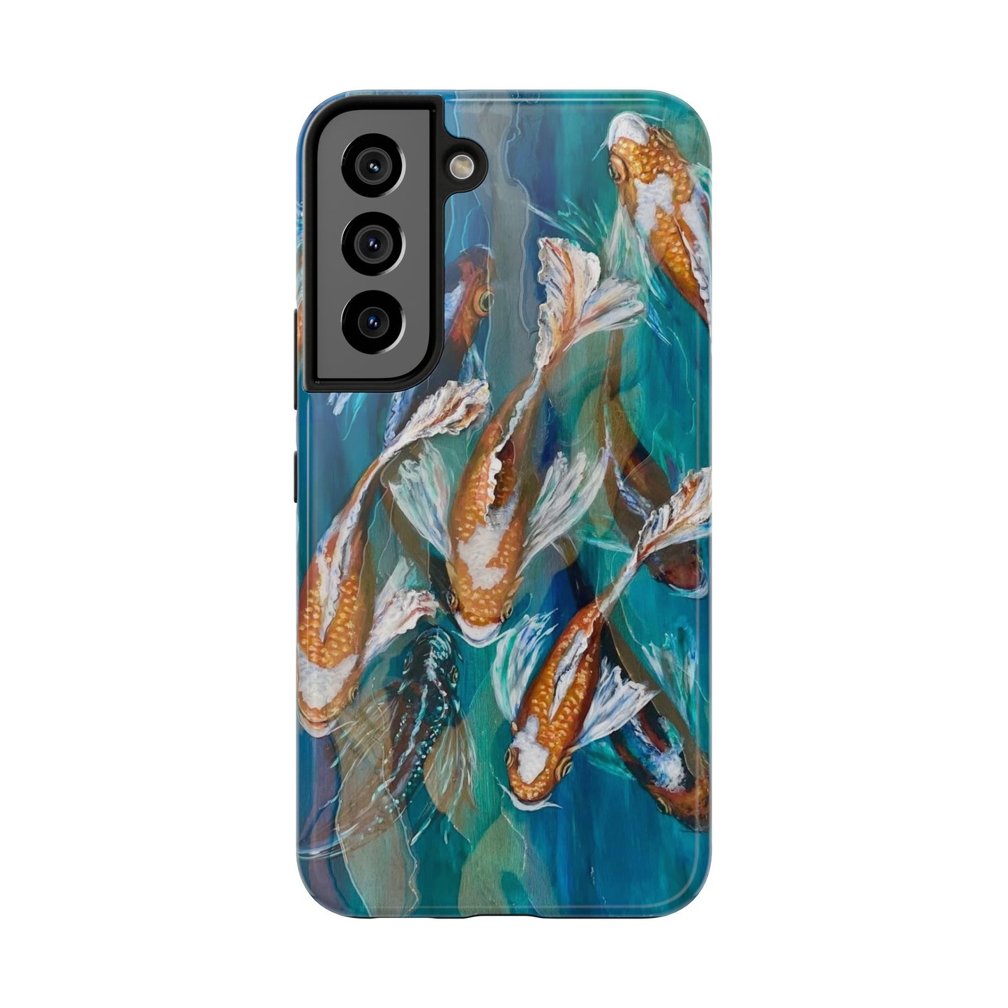 "School of Luck" Koi Pond Tough Samsung Galaxy Phone Case Multiple Sizes — Blue Teal Watercolor Fish Protective Cover