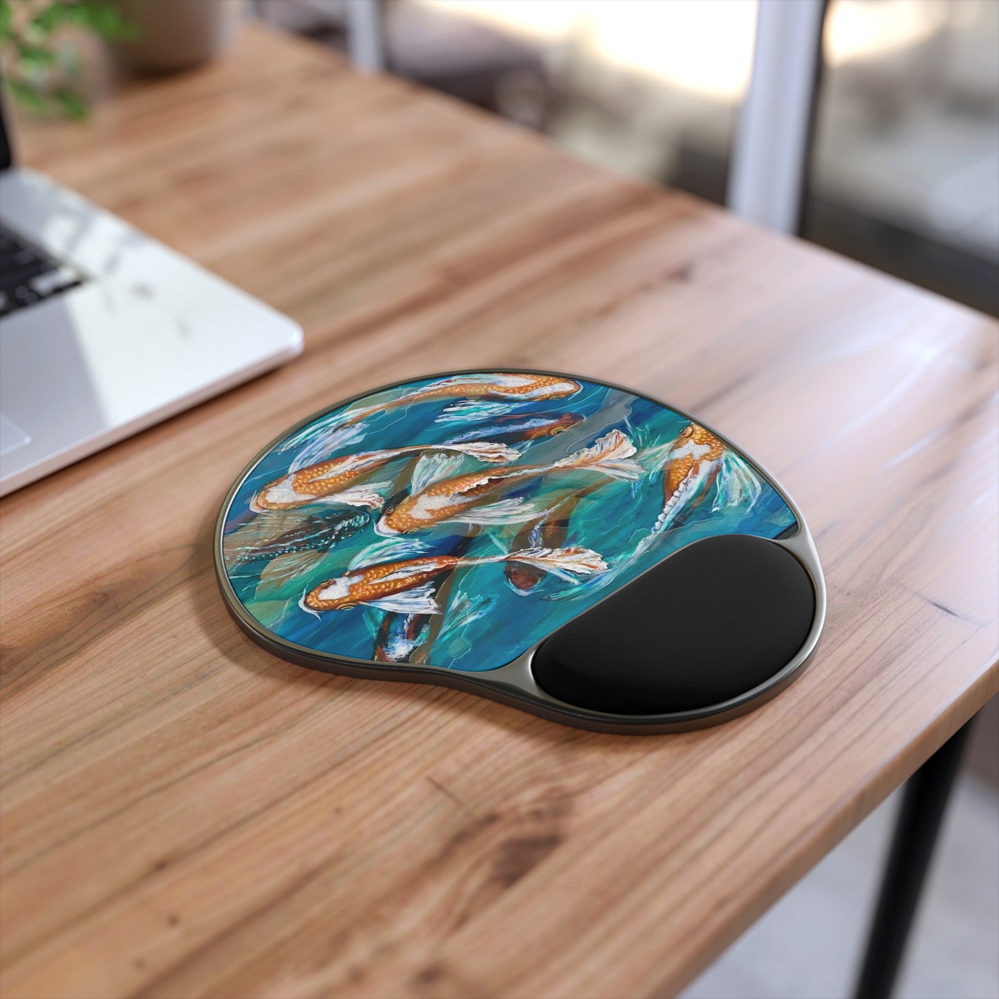 "School of Luck" Koi Fish Gel Wrist Rest Mouse Pad — Ergonomic Mousepad with Tranquil Blue Pond Design